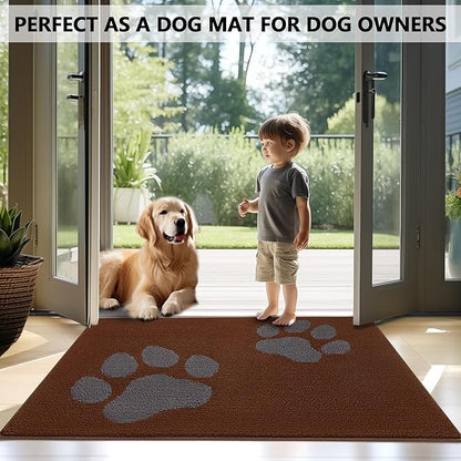 FONEYI Indoor Door Mat, 32"x40" Dog Mats for Muddy Paws, Rubber Backing Non Slip Super Absorbent Washable Entryway Rug, Low-Profile Front Back Door Mats, Inside Floor Doormats for Entryway, Brown