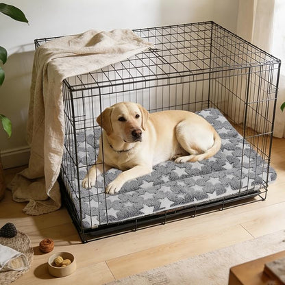 Mora Pets Dog Bed Crate Pad Ultra Soft Pet Bed with Cute Star Print Washable Crate Mat for Large Medium Small Dogs Reversible Fleece Dog Crate Kennel Mat Cat Bed Liner 35 x 22.8 inch Grey