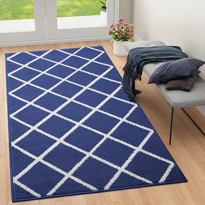 Finchitty Large Indoor Door Mat, Non-Slip Absorbent Resist Dirt Entrance Mat, Easy to Clean Mats for Entryway, Low-Profile Inside Floor Doormat, 59" x 35", Navy