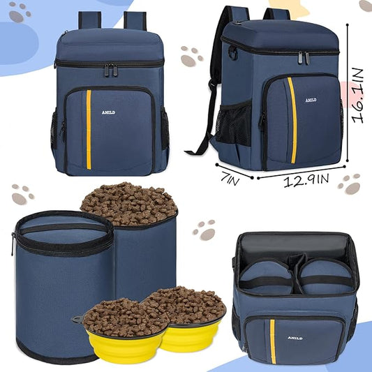 ANILD Dog Travel Bag Backpack, Flight-Ready TSA-Approved Dog Travel Bag with 2 Leak-Proof Food Canisters, 6 Foldable Silicone Bowls, Multi-Compartment Organizer for Hiking, Camping, Dog Mom Essentials
