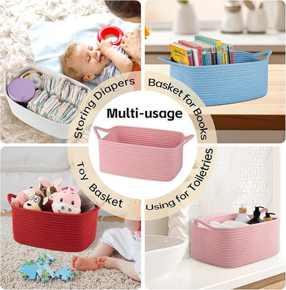 OIAHOMY 19L Woven Basket, Gift Basket Empty with Gift Bags and Ribbons, Rope Baskets for Baby Showers, Storage Baskets with Handles for Nursery, Pet Toy Organizer - Pink