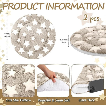 VitalCozy 2 Pack Self Heating Cat Pad Self Heating Cat Bed Machine Washable Heat Pet Mat Reversible Body Thermal Warm Round Dog Bed Crate Blanket for Feral and Indoor Cats(16'',Apricot Large Star)