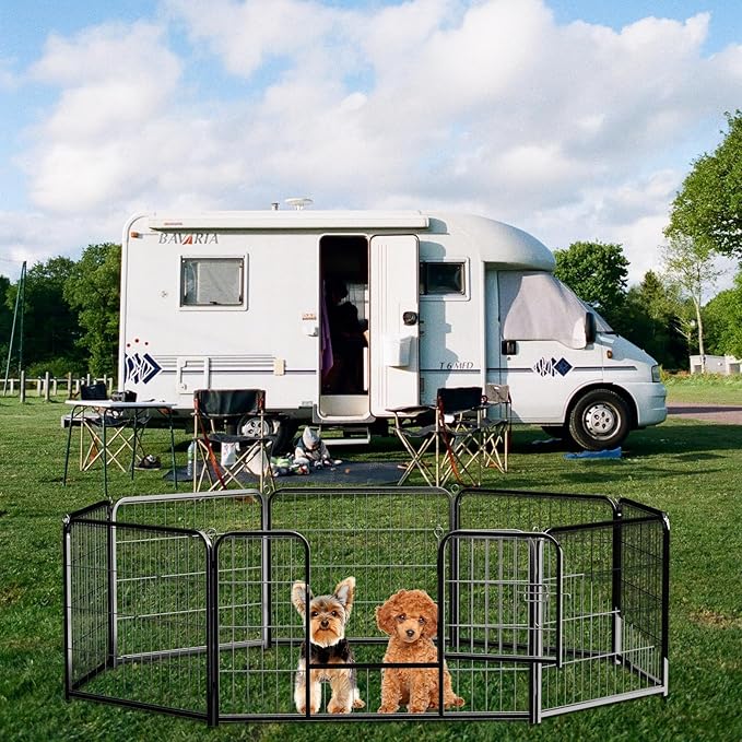 NEWBULIG Dog Playpen 8 Panels 24" Height Foldable Heavy Duty Metal Dog Exercise Playpen Puppy Fence for Indoor Outdoor Yard