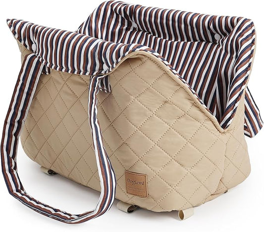 Small Dogs Under 12 lbs Adjustable Portable Center Console Car Seat, Built-in Bubble wrap, Fits Most Cars & SUVs with Convenient Handbag Functionality, Stylish Travel Pet Bag (Beige)