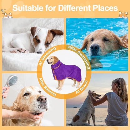 Bienbee Dog Bathrobe, Quick Drying Super Absorbent Dog Robes for After Bath, Warm Keeping Dogs Towel, Dogs Bath Supplies, Dark Purple L