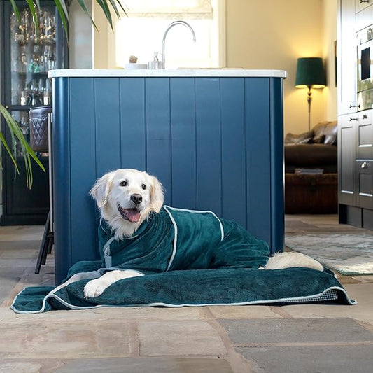 Lucky Pooch® Dog Robe - Luxurious Dog Bathrobe - Ultra Absorbent Dries Your Dogs in Minutes! Double-Layer, Super Soft Towel and Bath Robe All in One (L, Teal)