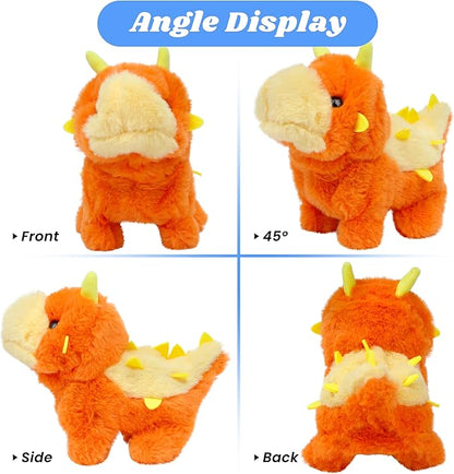 Hopearl Walking Dinosaur Interactive Electronic Pet Plush Toy Stegosaurus Roaring and Moving Animated Nodding Head Gifts for Toddlers Birthday, Orange, 8''