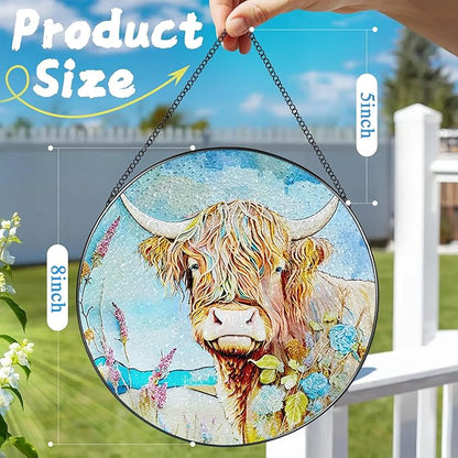 Stained Glass Window Hanging, Stained Glass Suncatcher, Cow Sun Catcher, Window Hanging Decor, Cow Gift, Gifts for Mothers Day or Fathers Day, Christmas or Birthday Gift, Gifts for Her Him