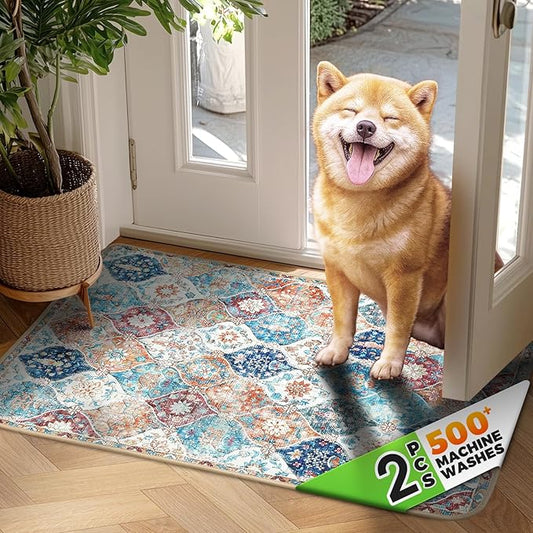 Hompet 2 Pack Super Absorbent Dog Door Mat for Muddy Paws, Washable Pee Pads for Dogs, Reusable Puppy Training Pads, Quick Dry Non-Slip Pet Entryway Rug, Leak-Proof Potty Pad for Indoor Floors 24x35