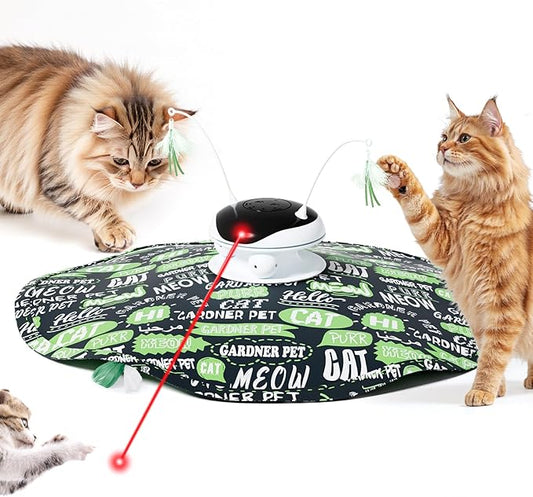 Gardner Pet Cat Laser Toys,USB Chargeable 5 in1 Hide and Seek Automatic Interactive Kitten Toy, Moving LED Red Dot&Ambush Feather Play, Track BallsExercise Toy for Indoor Cats 24 Inch Cover,Chirping