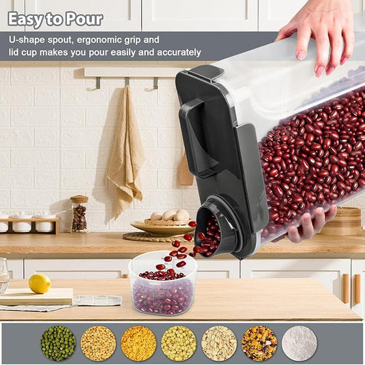 Rice Storage Containers, Rice dispenser with Pouring Spout Portable Handle for Flour, Pasta, Grain and Baking, Pet Dog Cat Bird Food Container 20 LB Grey