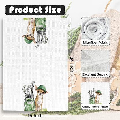 Golf Dog Kitchen Towels - Chihuahua Dish Towels, Sports Gifts, Pet Golf Club Decorative Absorbent Dishcloths Hand Towels for Kitchen Gym Spa Decor 16x24 Inches