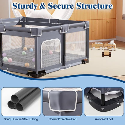 Foldable Baby Playpen with Mat, Extra Large Playpen for Babies and Toddlers with Gate, Portable Baby Yard, Indoor & Outdoor Play Area 71"x59"