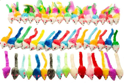 Fashion's Talk 48-Count Assorted Mice Cat Toys Furry Rattle Mouse Kitten Toy Mini Mice for Indoor Cats Interactive Play Color Varies