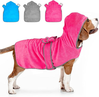 Dog Drying Coat - Dog Bathrobe Towel - Microfibre Fast Drying Super Absorbent Pet Bath Robe Towel (Rose red, Medium)