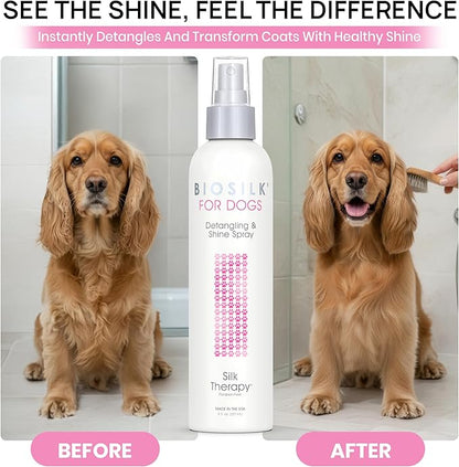 BioSilk for Dogs Detangling Spray with Shine Support, Lightweight Leave In Grooming Mist that Helps Smooth Coats, Detangle, and Add Shine Without Buildup, 8 Fl Oz