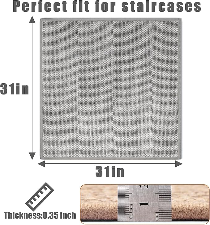 Stair Treads Matching-Mat for Wooden Steps, Non Slip Stair Landing Mat with Self-Adhesive Stair Treads for Kids Elders and Pets(1Pcs, Grey, 31" * 31")