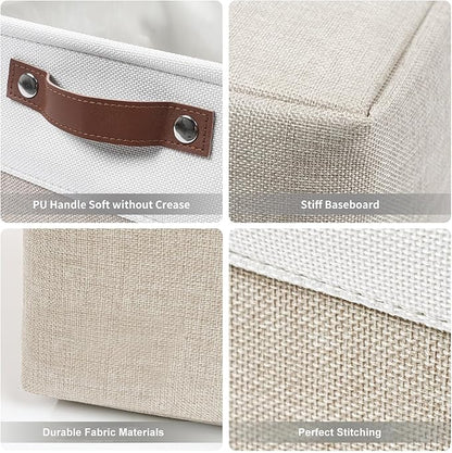 Large Fabric Storage Baskets | 50L Storage Bins, Decorative Linen Closet Baskets with Handles for Organizing, Shelf, Toys, Clothes, Home, Office, Nursery, 17x12x15Inches (Beige&White)