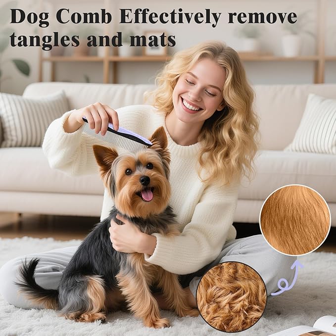 2PCS Self Cleaning Slicker Brush & Dog Comb - Skin Friendly Deshedding Grooming Tool for Dogs, Cats and Small Animals, Professional Deshedding Tool for Long and Short Haired Pets (Light Purple)