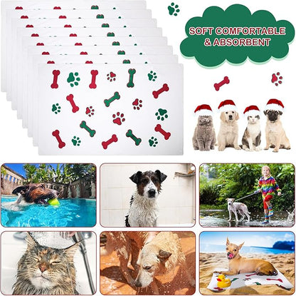 Chumia 8 Pcs Dog Towels for Drying Dogs Cats Pet Towels Bulk Puppy Microfiber Quick Drying Paw Bath Bathing Supplies Absorbent for Medium Pets (Red Green,40 x 24 Inch)
