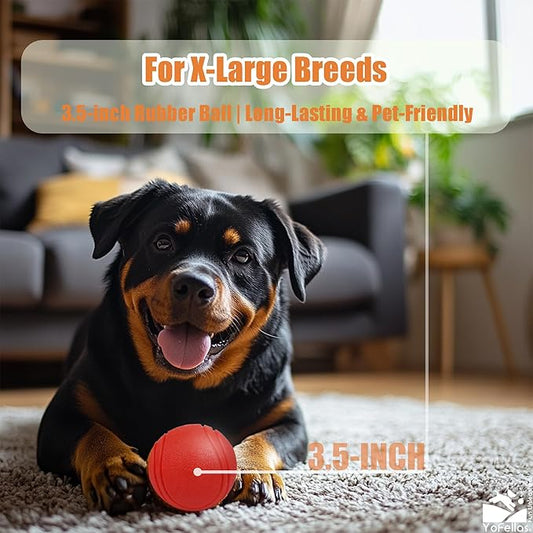 YoFellas Solid Red Rubber Dog Toy – Ultra Bounce, Indestructible Chew & Fetch Toy for Aggressive Chewers, Interactive Training for Small to Large Dogs (Extra Large, Striped)