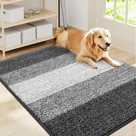 Smiry Dog Door Mat for Muddy Paws, Absorbs Moisture and Dirt, Low-Profile Entryway Mat with Non-Slip Backing, Entry Indoor Outdoor Doormat for Inside Floor (40x32 Inches, Grey, Striped)