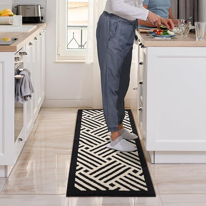 GRANNY SAYS Kitchen Mats for Floor, Kitchen Rugs Non Slip Washable, Runner Rugs for Kitchen Floor, 47" x 17.7", Stain Resistant Comfort Standing Mat Made of 100% Polypropylene, Black