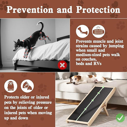 Dog Ramp for Couch, Wooden Pet Ramps 39.37" Long Adjustable 12"-20.47" Folding Puppy Ramps with Anti-Slip Rubber Mat, Dog Stairs for Small & Medium Older Dogs & Cats, up to 100lbs