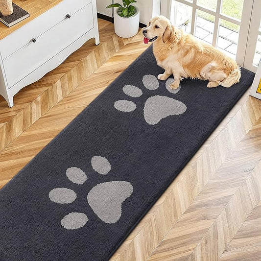Smiry Dog Door Mat for Muddy Paws, Absorbs Moisture and Dirt, Low-Profile Entryway Mat with Non-Slip Backing, Entry Indoor Outdoor Doormat for Inside Floor (70x24 Inches, Dark Grey, Paw)
