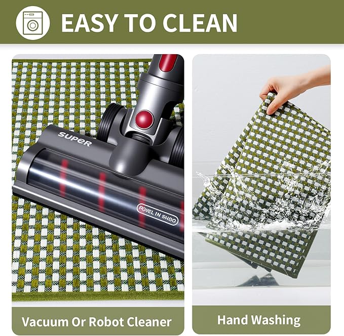 Long Kitchen Runner Rugs Kitchen Mat Non Slip Washable, Super Absorbent Soft Chenille Braided Kitchen Mats for Floor, Rubber Backing Kitchen Floor Sink Standing Mat, Easy Clean, Green 24"x71"