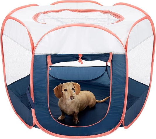 Furhaven Portable Dog Playpen Cat Tent, Pet Playground,Kennel Foldable Indoor Outdoor Zippered Puppy Crate - Navy, Medium
