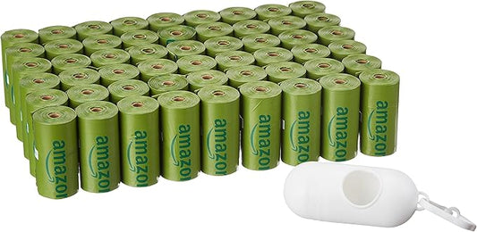 Amazon Basics Premium Leak Proof Dog Poop Bags with Dispenser and Leash Clip, Cucumber Scented, 13" x 9", 810 Count (54 Rolls of 15)