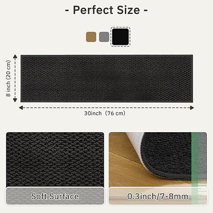 Stair Treads for Wooden Steps Indoor - 10 Pack 8" x 30" Non-Slip Carpet Stair Runners Washable Reusable Adhesive Indoor Stairs Tread Rug Stain Resistant Edging Staircase Mat for Kids and Pets Black