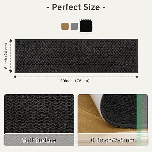 Stair Treads for Wooden Steps Indoor - 28 Pack 8" x 30" Non-Slip Carpet Stair Runners Washable Reusable Adhesive Indoor Stairs Tread Rug Stain Resistant Edging Staircase Mat for Kids and Pets Black