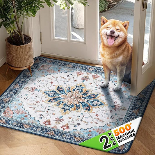 Hompet 2 Pack Super Absorbent Dog Door Mat for Muddy Paws, Washable Pee Pads for Dogs, Reusable Puppy Training Pads, Quick Dry Non-Slip Pet Entryway Rug, Leak-Proof Potty Pad for Indoor Floors 36x36