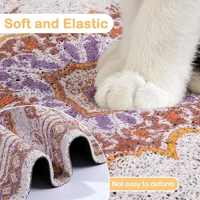 Glittme Cat Litter Mat with Non-Slip Bottom Litter Box Mat 47"X35" Litter Trapping Mat Easy to Clean Washable Cat Food Mat for Kitty,XXL