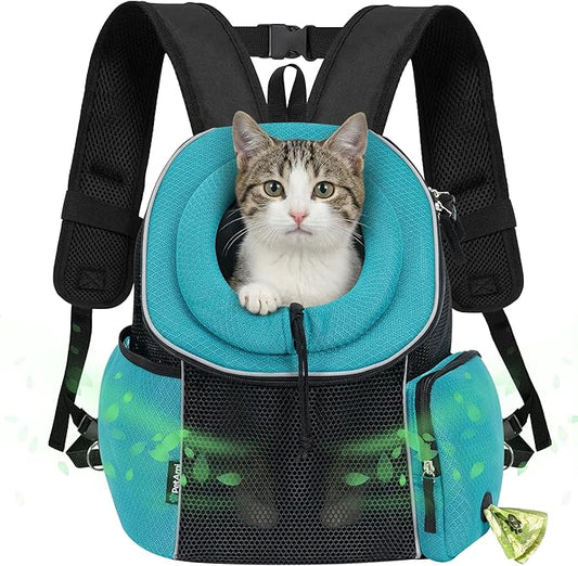 PetAmi Front Carrier Backpack, Ventilated Adjustable Pet Chest Carrier for Dog Cat, Hiking Camping Travel, Small Puppy Medium Cat Carrying Bag, Max 14 lb, Sea Blue