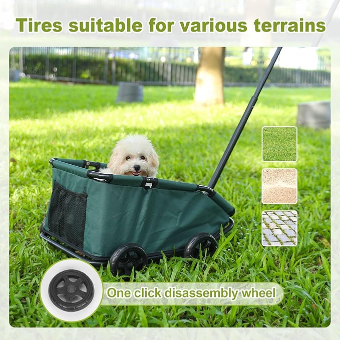 Foldable Pet Wagon with Handle, Pink and Black, Rolling Dog Stroller Cart (Green)