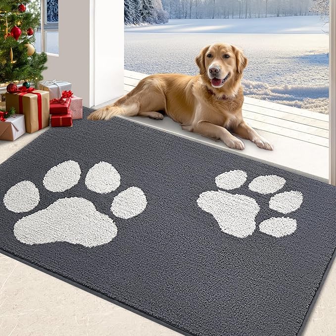 FONEYI Indoor Door Mat, 32"x48" Dog Mats for Muddy Paws, Rubber Backing Non Slip Super Absorbent Washable Entryway Rug, Low-Profile Front Back Door Mats, Inside Floor Doormats for Entryway, Dark Grey