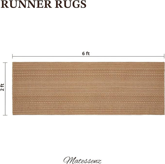 2x6 Washable Runner Rug, Textured Natural Woven Low-Profile Hallway Runner with Non-Slip Backing, Neutral Light Brown, for Kitchen, Laundry Room, Entryway