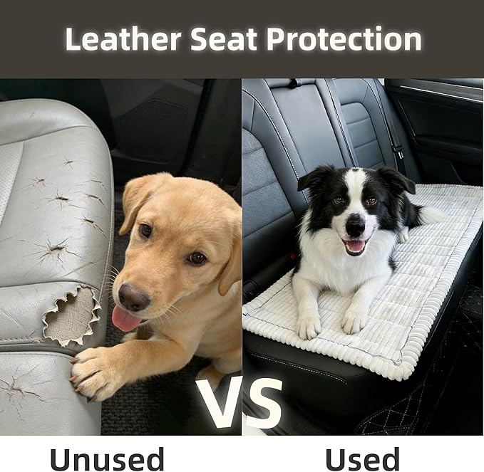Dog Car Seat Cover, Pet Couch Covers for Car and Sofa, Non-Slip Backseat Pet Bed Mat, Machine Washable, Soft Plush Travel Seat Protector with Portable Storage Bag (White,23.6''×82'')