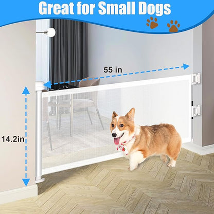 14" H Short Dog Gate - Pet Gates Puppy Gate, Mesh Retractable Step Over Pet Fence, Expands Up to 59" Indoor/Outdoor, Small Dog Gates for Doorways & Stairs
