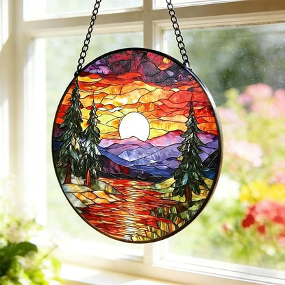 Sunset Suncatcher for Window, 7.8 Inch Stained Glass Suncatchers for Outdoors Garden Patio Decor, Rainbow Maker Prism Gifts for Women Men, Housewarming Birthday Christmas Home Decorations