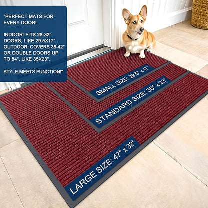 OLANLY Front Door Mat Indoor Outdoor Entrance, Waterproof Heavy Duty Doormat, Fade Resistant, Low Profile, Easy Clean Patio Porch Welcome Floor Mats for Entry, 47x34, Wine Red