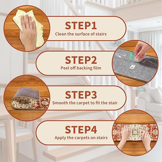 Non-Slip Carpet Stair Treads 15PCS, 8"x30" Peel and Stick Stair Runner for Wooden Steps Indoor, Washable Reusable Adhesive Backing, Pet-Friendly Safety Mats for Kids, Elders, Dogs