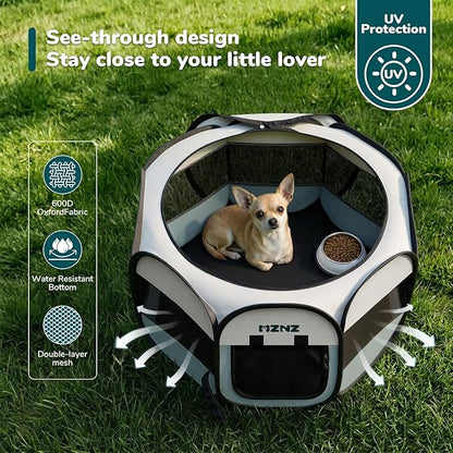 Dog Cat Playpen, Portable Puppy Pet Crate Indoor for Small Dogs Cats Rabbits, Foldable Dog Cage Enclosure for Outdoor, Pop Up Dogs Tent Kennel with Carrying Case, Grey