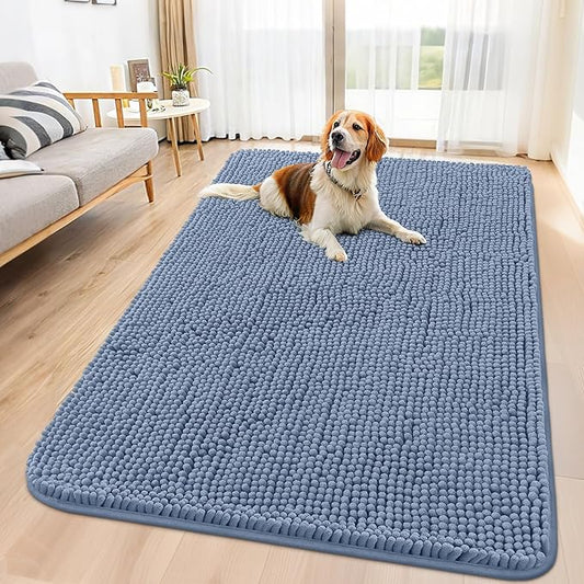 Smiry Dog Door Mat for Muddy Paws 59x35, Absorbs Moisture and Dirt Doormat, Non-Slip Washable Quick Dry Chenille Front Door Mat Indoor Entrance, Entryway Carpet for Inside Floor, Airy Blue