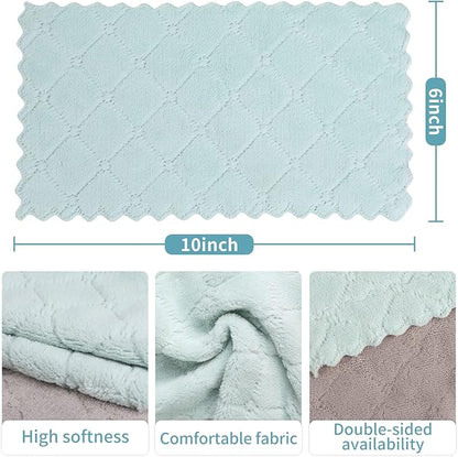 20Pcs Kitchen Cloth,Dish Towels,Super Absorbent Coral Fleece Dishtowels,Premium Dishcloths,Nonstick Oil Washable Fast Drying Dish Rags,for Clean Table Dish Glass Pet Paws (Green Gray)