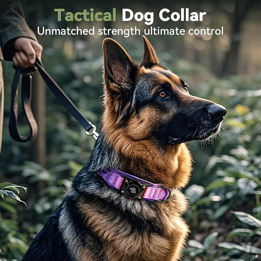 2026 Upgrade Waterproof AirTag Dog Collar, Military Tactical Dog Collar with AirTag Holder, Comfortable Control Handle and Metal Buckle, GPS Dog Collar Holder for Medium to Large Dogs (90s Retro,L)
