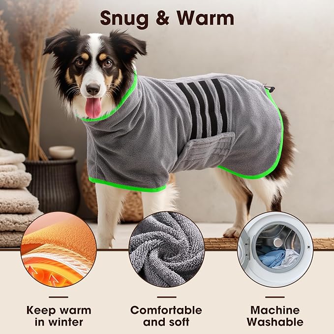 Microfibre Dog Bathrobe Dog Towel Wrap Super Absorbent Dog Drying Coat Bath Robe for Puppy, Medium & Large Dogs, Fast Drying, Adjustable, for Pet Dogs & Cats